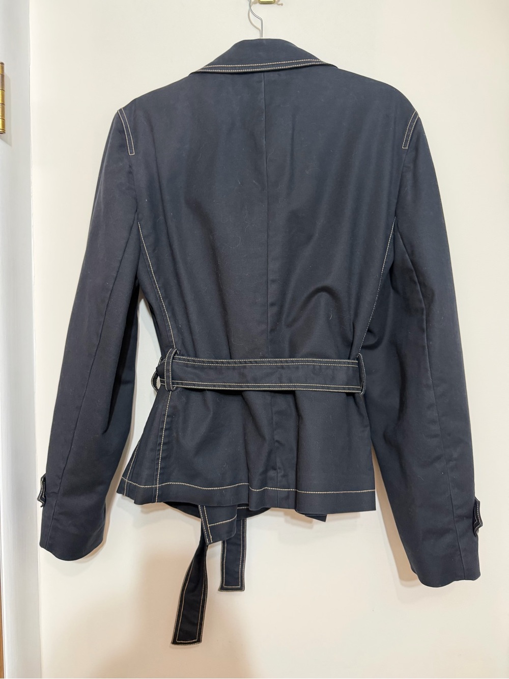 Josephine Chaus Navy Blue Belted Trench Jacket Size 16 Contrast Stitch - Picture 11 of 12